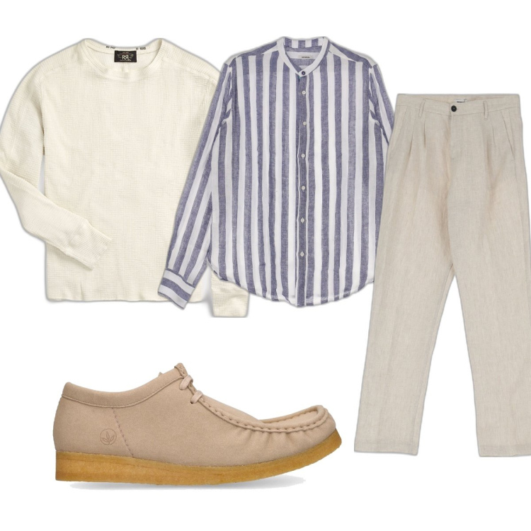 Outfit uomo - Total look #1650628. Stile Casual per Cerimonia. Abbinamento con camicie, pantaloni, maglieria, scarpe stringate.