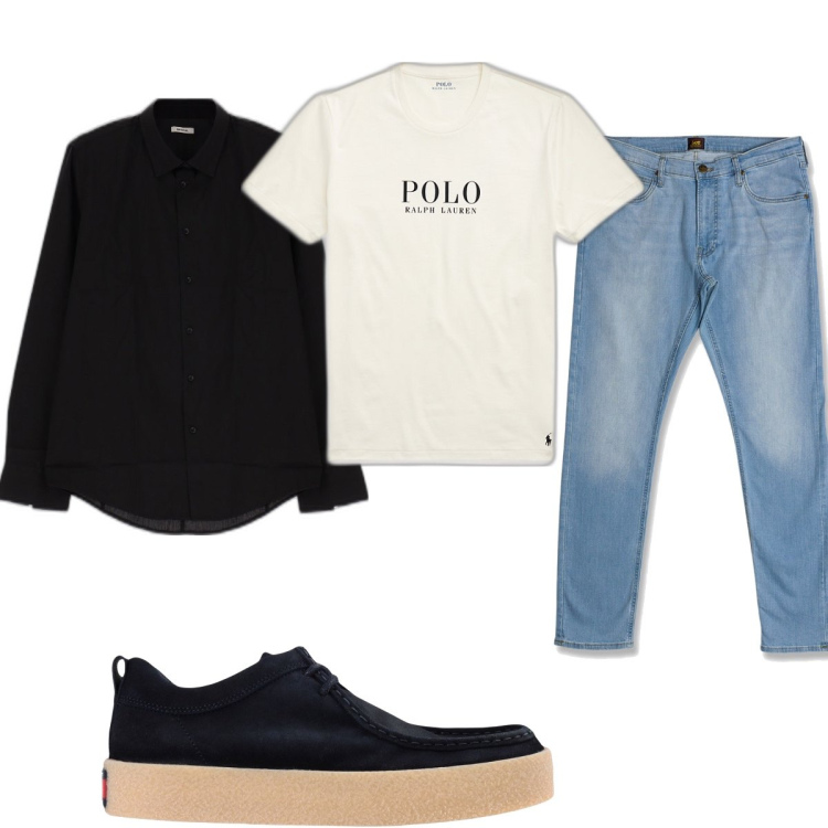 Outfit uomo - Total look #1650640. Stile Casual per Tutti i giorni. Abbinamento con scarpe stringate, camicie, t-shirt, jeans slim fit.