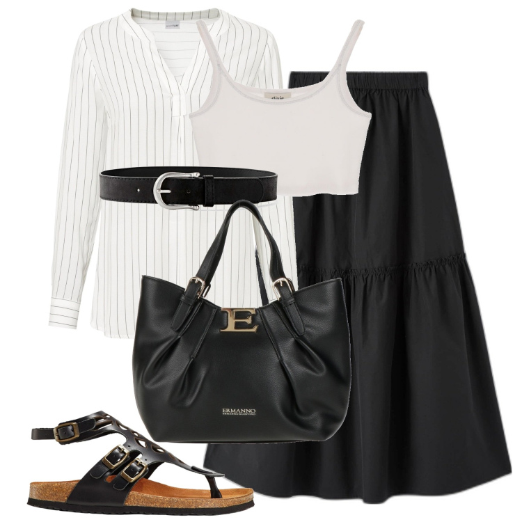 Outfit donna - Lo stile chic italiano. Stile Casual chic Abbinamento con sandali in pelle, cinture, tuniche, borse a mano, gonne lunghe, canottiere.