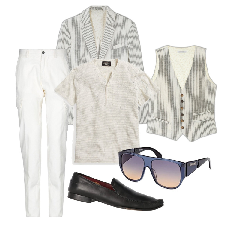 Outfit uomo - Ghost outfitter - giugno. Stile Trendy per Serata speciale. Abbinamento con pantaloni, scarpe stringate, giacche, gilet, t-shirt, occhiali da sole.