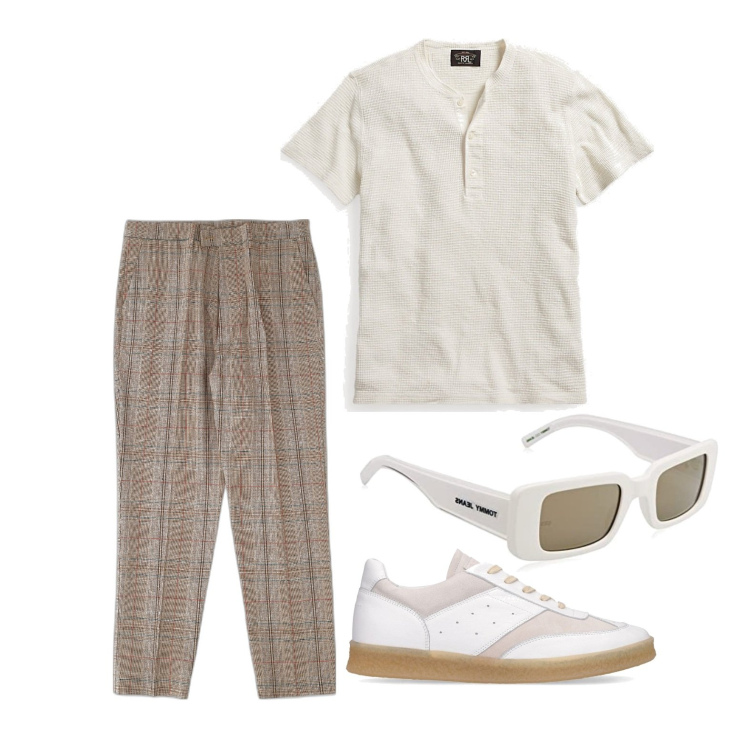 Outfit uomo - Ghost outfitter - giugno. Stile Trendy per Serata speciale. Abbinamento con pantaloni capri, t-shirt, sneakers, occhiali da sole.