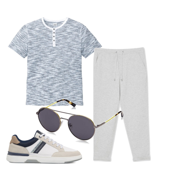 Outfit uomo - Ghost outfitter - giugno. Stile Casual per Tutti i giorni. Abbinamento con maglieria, pantaloni, sneakers, occhiali da sole.