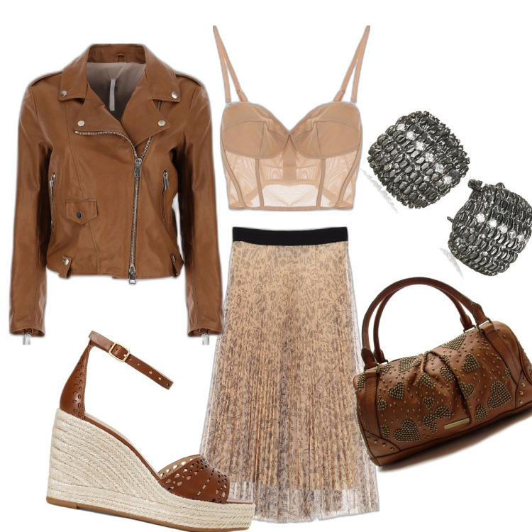 Outfit donna - L'orecchino adatto a tutto. Stile Glamour per Serata fuori. Abbinamento con gonne longuette, top, giacche, espadrillas, borse a mano, orecchini.