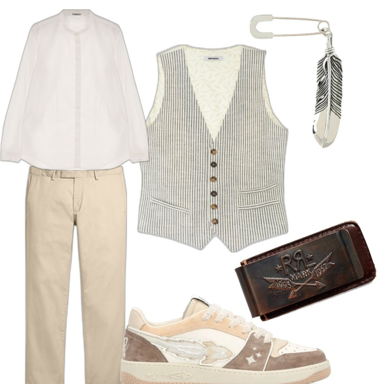 Outfit uomo - Rock o pop. Stile Biker Rock per Serata speciale. Abbinamento con gilet, camicie, pantaloni chino, portafogli, orecchini, sneakers.