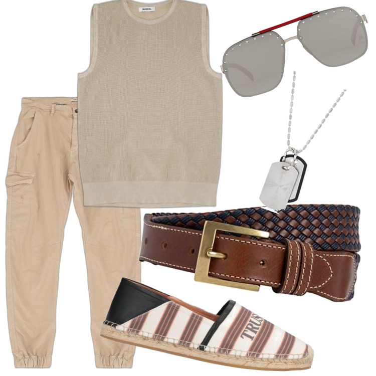 Outfit uomo - Ar Topppppeeee!. Stile Trendy per Tutti i giorni. Abbinamento con canottiere, pantaloni cargo, occhiali da sole, espadrillas, collane, cinture.