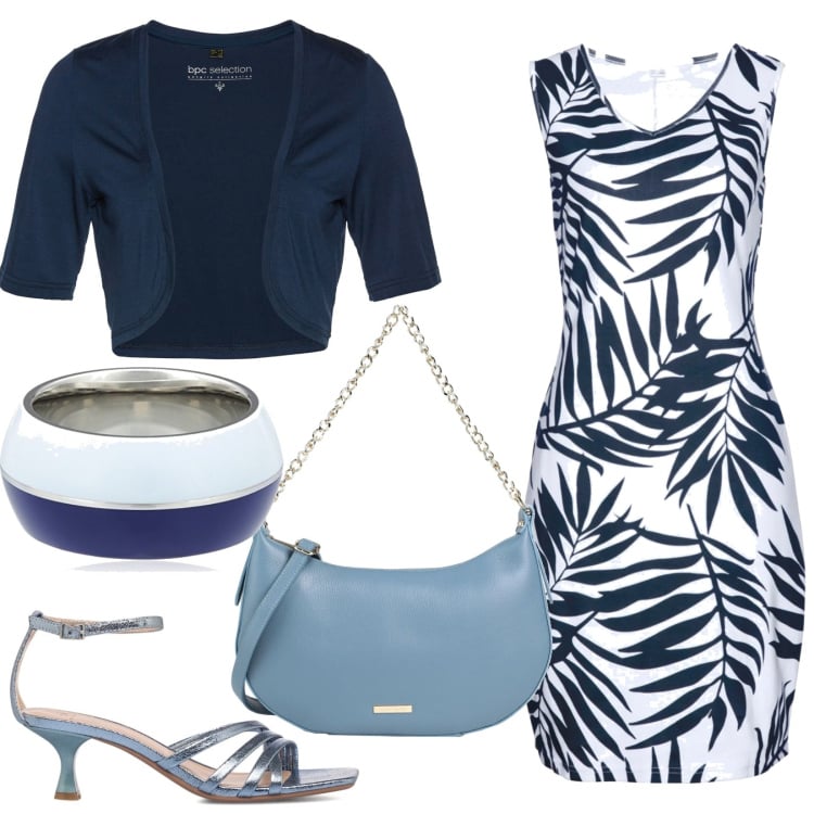 Outfit donna - Total look #1652519. Stile Casual chic per Serata fuori. Abbinamento con borse a spalla, blazer, vestiti, sandali in pelle, anelli.