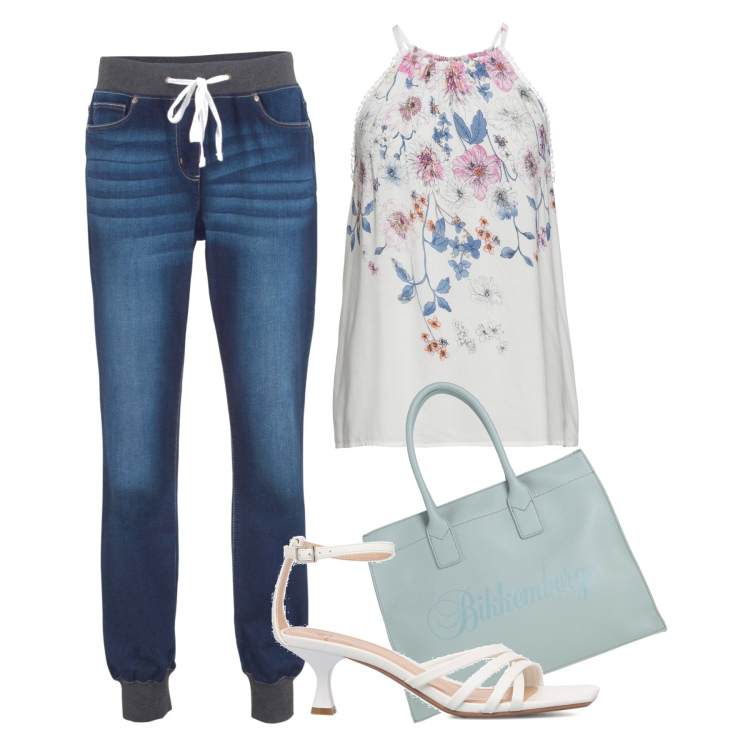Outfit donna - Jeans boy friend portati eleganti. Stile Casual chic per Tutti i giorni. Abbinamento con top, jeans boyfriend, borse a mano, sandali in pelle.