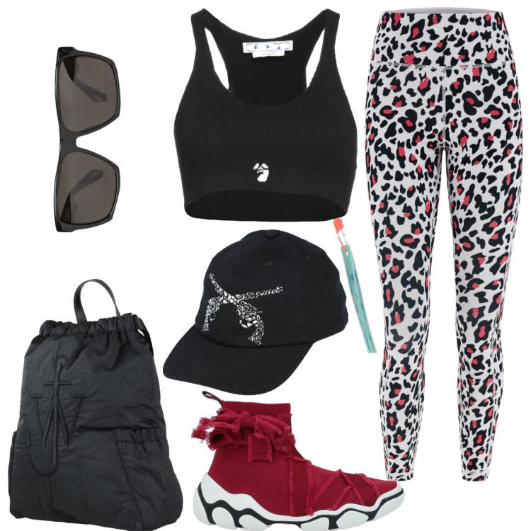 Outfit donna - Total look #1653060. Stile Sporty chic per Sport. Abbinamento con sneakers, cappelli con visiera, top, zaini, occhiali da sole, leggings sportivo.