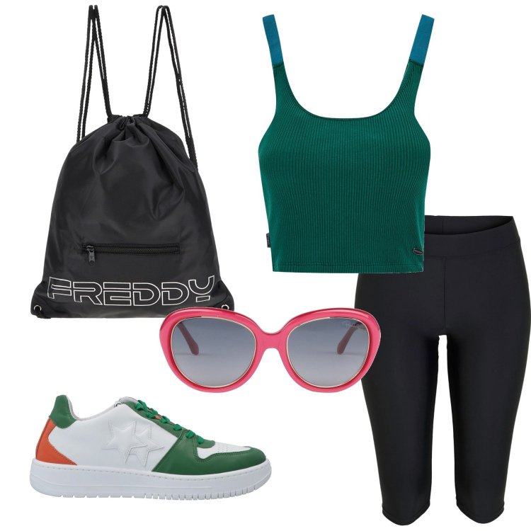 Outfit donna - Total look #1653353. Stile Basic per Sport. Abbinamento con leggings, occhiali da sole, sneakers, zaini, top.