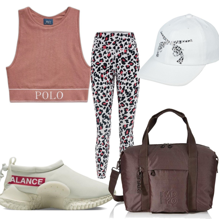 Outfit donna - Total look #1653460. Stile Basic per Sport. Abbinamento con cappelli con visiera, leggings sportivo, canottiere, borse sportive, sneakers.