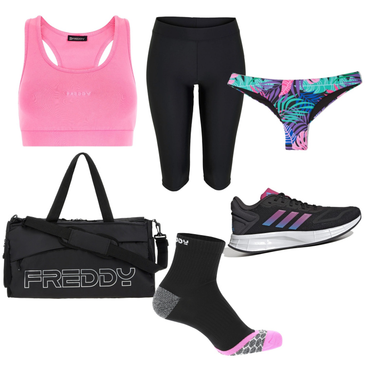 Outfit donna - Total look #1653870. Stile Sporty chic per Sport. Abbinamento con leggings, slip, borse sportive, calzini, top, scarpe sportive.