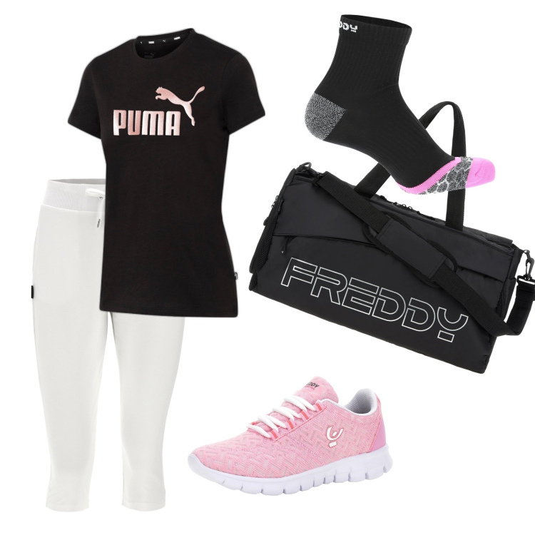Outfit donna - Total look #1653936. Stile Casual per Sport. Abbinamento con borse sportive, sneakers, calzini, pantaloni, t-shirt.