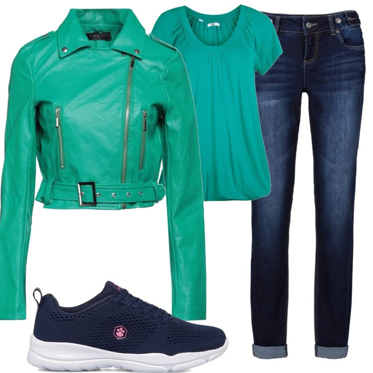Outfit donna - Mattina a scuola. Stile Casual per Scuola/Università. Abbinamento con jeans boyfriend, t-shirt, giacche, sneakers.