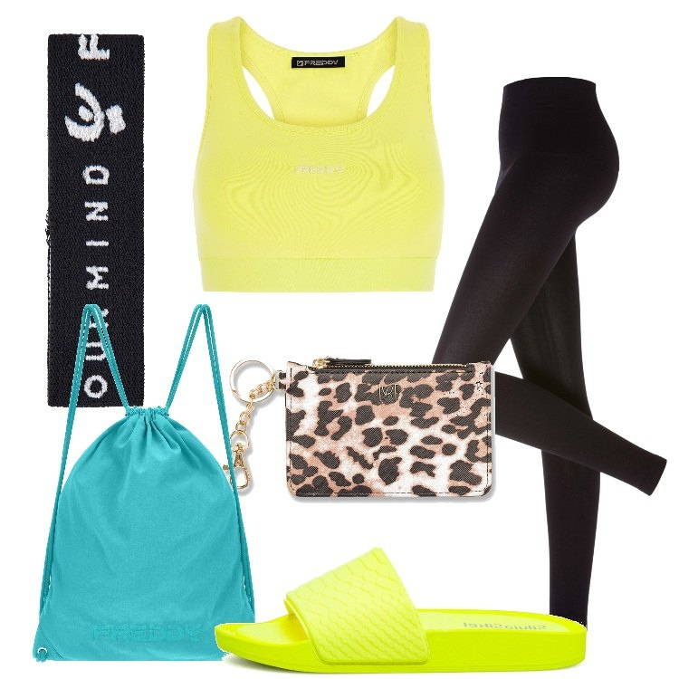 Outfit donna - Yoga: benessere corpo e mente. Stile Casual per Sport. Abbinamento con leggings, top sportivi, braccialetti, zaini, ciabatte, portafogli.