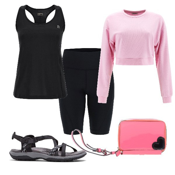 Outfit donna - Total look #1654265. Stile Basic per Sport. Abbinamento con sandali, borse a mano, canottiere, leggings, felpe.