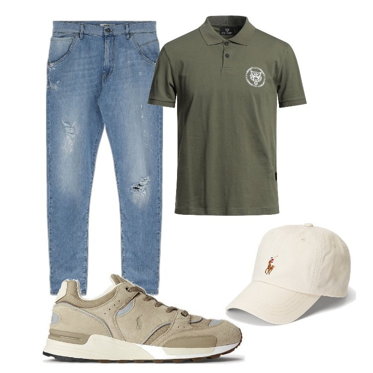 Outfit uomo - Il cap con la visiera. Stile Casual per Tutti i giorni. Abbinamento con jeans dritti, sneakers, cappelli con visiera, polo.
