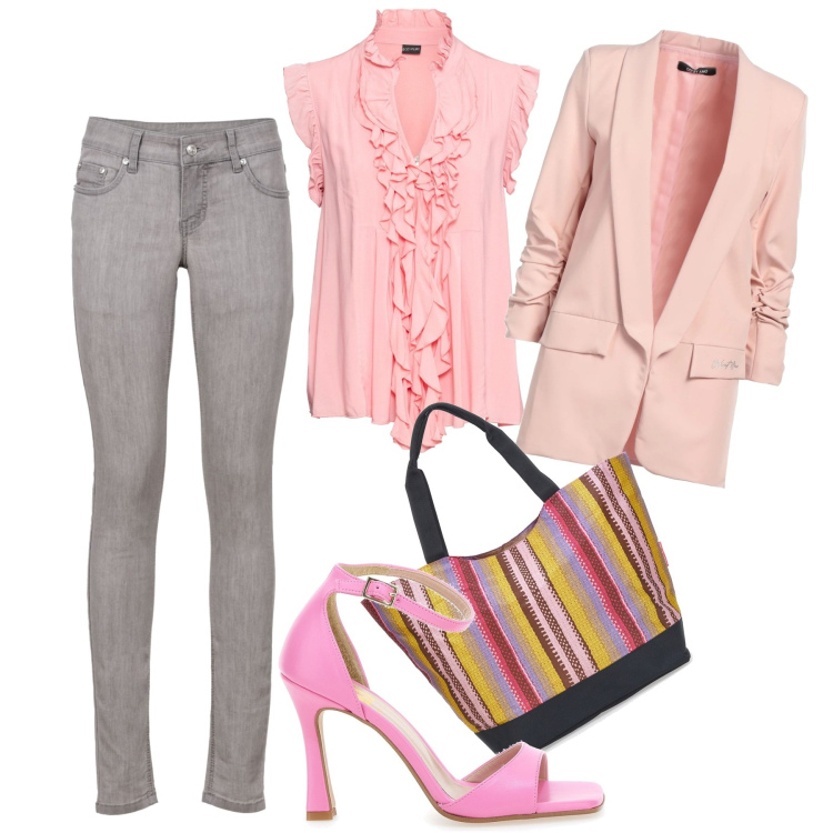 Outfit donna - Con tacchi altissimi. Stile Casual chic per Tutti i giorni. Abbinamento con jeans skinny, maglieria, blazer, borse a mano, sandali col tacco.