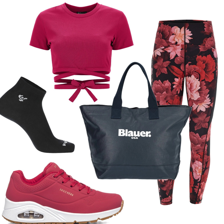Outfit donna - Total look #1654372. Stile Sporty chic per Sport. Abbinamento con borse sportive, calzini, leggings, top, sneakers.
