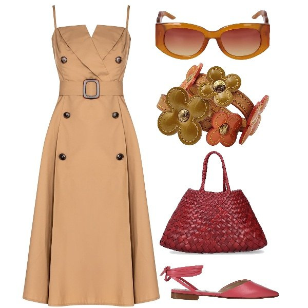 Outfit donna - Total look #1654695. Stile Glamour per Mare. Abbinamento con braccialetti, ballerine, vestiti midi/longuette, borse a mano, occhiali da sole.