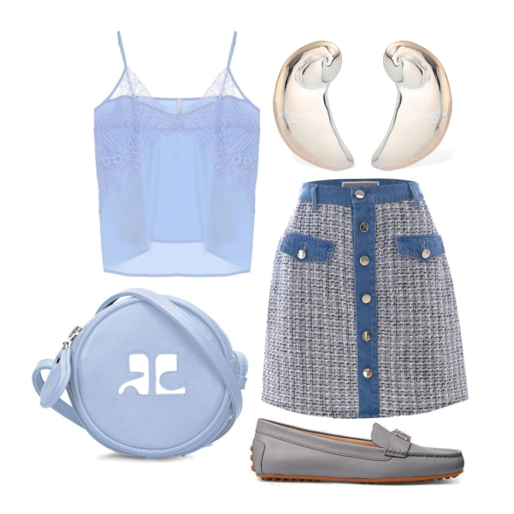 Outfit donna - Diversa dal solito. Stile Casual chic per Tutti i giorni. Abbinamento con canottiere, mocassini, minigonne, borse a spalla, orecchini.