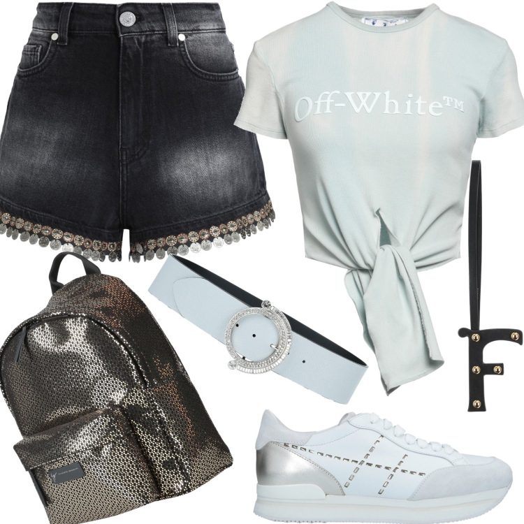 Outfit donna - A yoga. Stile Casual per Sport. Abbinamento con sneakers, shorts, t-shirt, zaini, cinture, portachiavi.