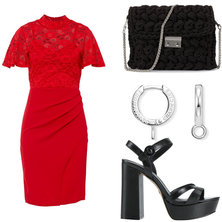 Outfit femme - Soirée dansante. Style Casual chic pour Soirée dehors. Assortir avec robes, spartiates, boucles d'oreilles, sacs à l'épaule.