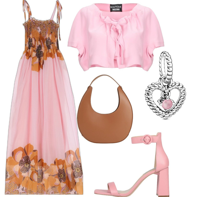 Outfit donna - Total look #1655365. Stile Chic per Cerimonia. Abbinamento con sandali col tacco, blazer, borse a mano, vestiti lunghi, braccialetti.