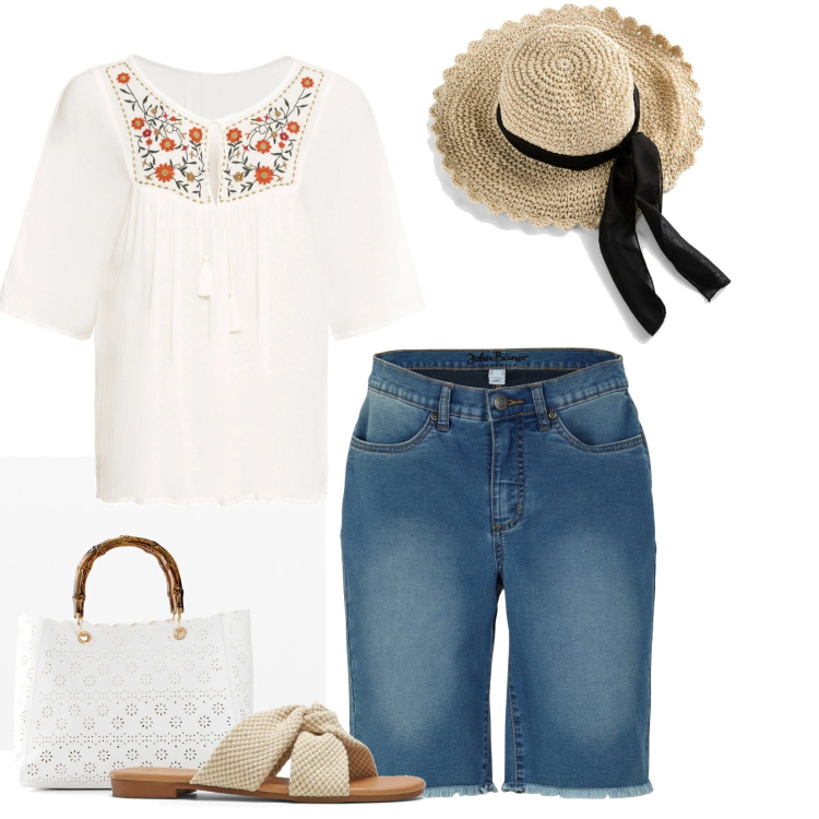Outfit donna - Total look #1655500. Stile Basic per Tutti i giorni. Abbinamento con cappelli, tuniche, shorts, ciabatte, borse a mano.