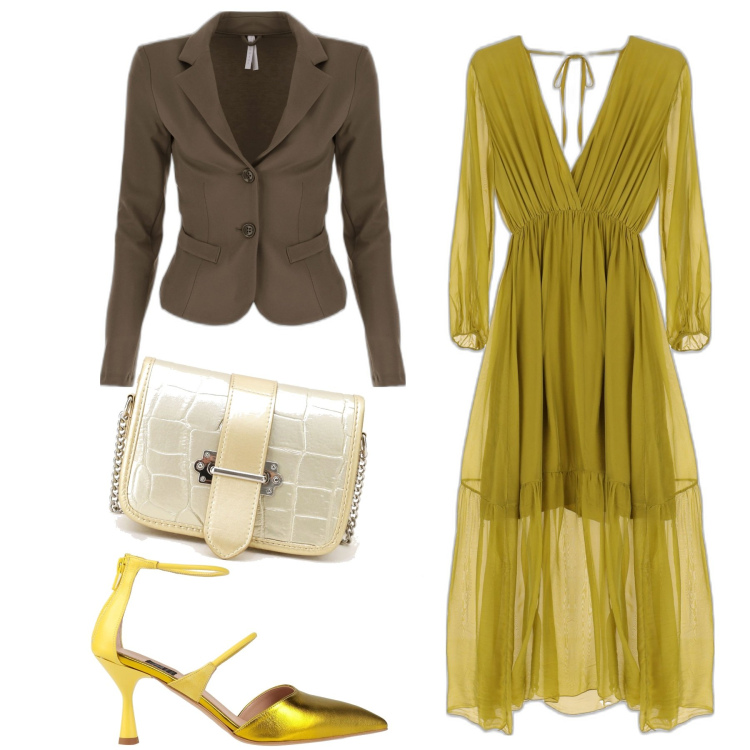 Outfit donna - Total look #1655751. Stile Bon Ton per Serata fuori. Abbinamento con décolleté, giacche, vestiti lunghi, pochette.