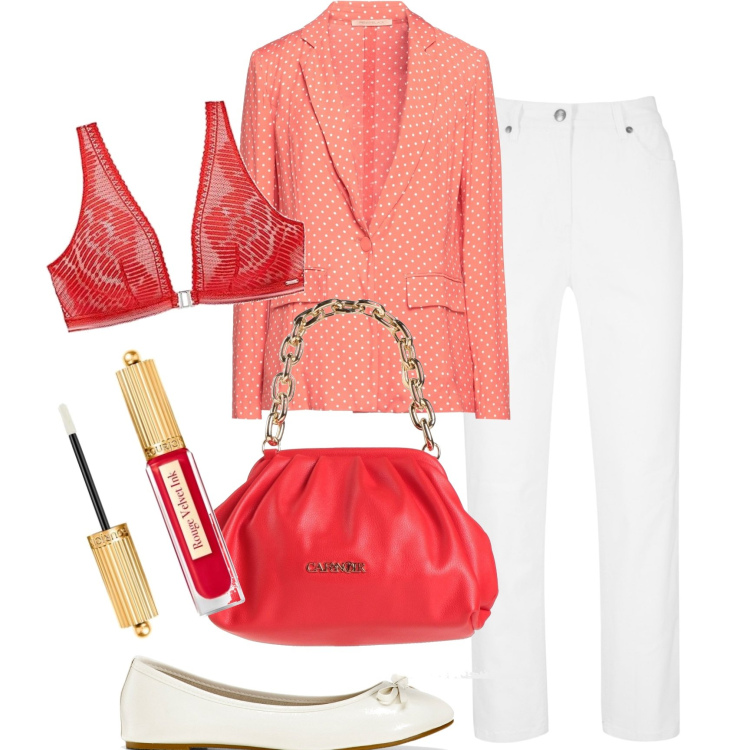 Outfit donna - Corallo per illuminare il look. Stile Glamour per Tutti i giorni. Abbinamento con ballerine, pantaloni, borse a mano, blazer, bralette, rossetti.