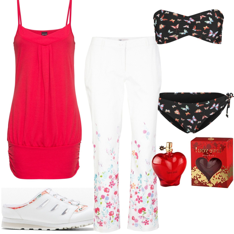 Outfit donna - Total look #1655947. Stile Casual per Mare. Abbinamento con top, bikini, sabot, pantaloni, profumi.