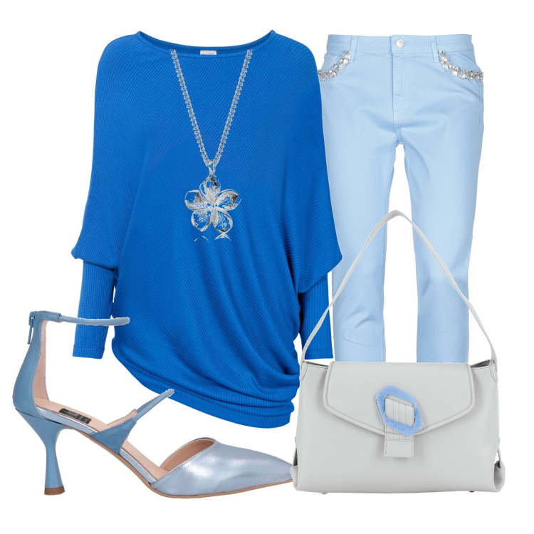 Outfit donna - Elegante e semplice. Stile Casual chic per Tutti i giorni. Abbinamento con maglieria, décolleté, borse a spalla, pantaloni, ciondoli.