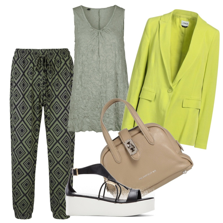 Outfit donna - Zuava e blazer. Stile Urban per Tutti i giorni. Abbinamento con pantaloni, top, sandali col tacco, blazer, borse a mano.