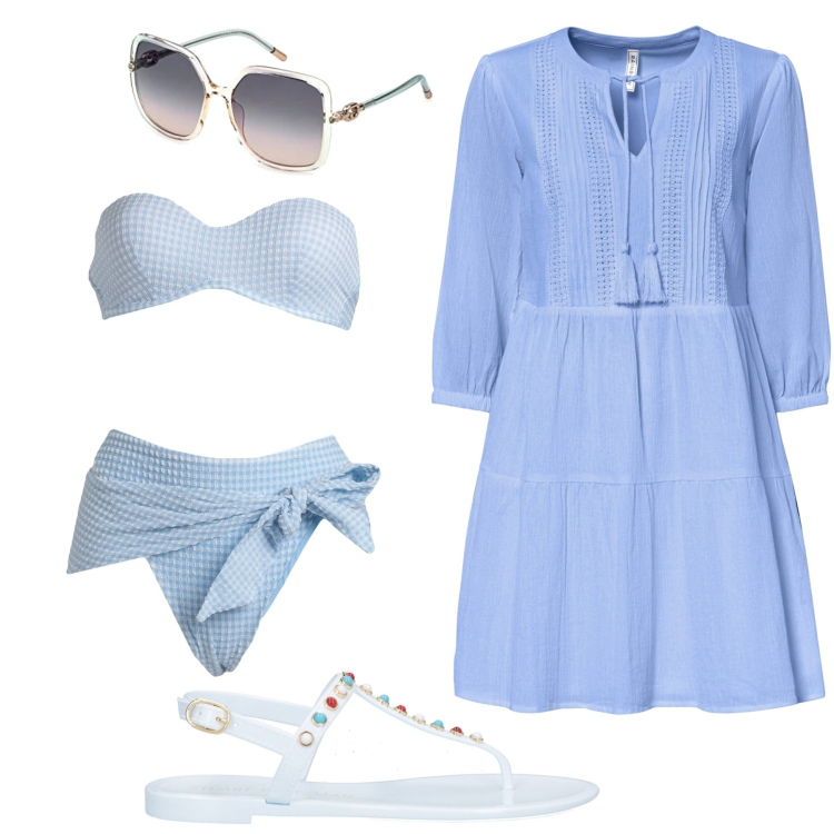 Outfit donna - Total look #1656428. Stile Sporty chic per Mare. Abbinamento con vestiti da spiaggia, bikini, infradito, occhiali da sole.