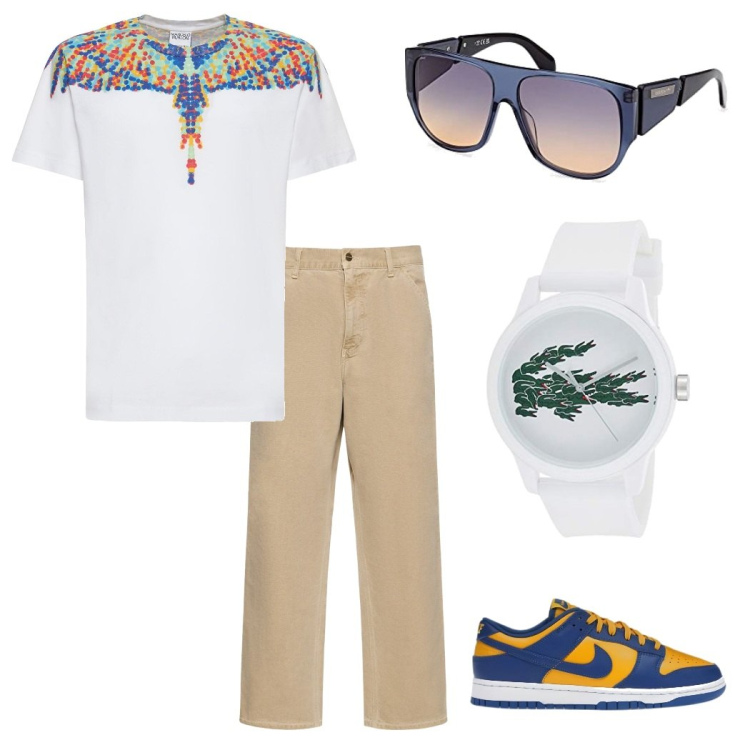 Outfit uomo - Total look #1656437. Stile Casual per Tutti i giorni. Abbinamento con sneakers, orologi analogici, occhiali da sole, t-shirt, pantaloni.
