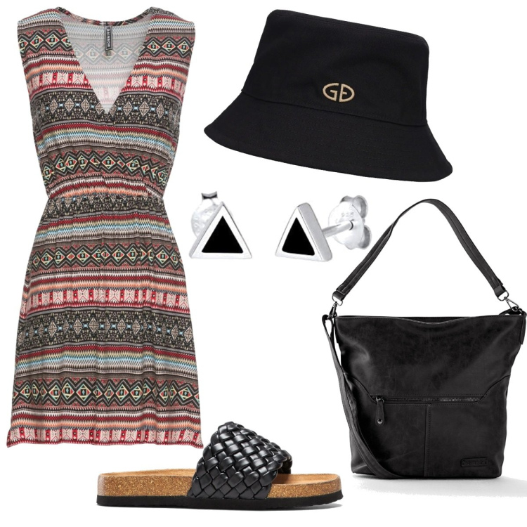 Outfit donna - Total look #1656544. Stile Basic per Mare. Abbinamento con borse a tracolla, vestiti senza maniche, ciabatte, orecchini, cappelli.