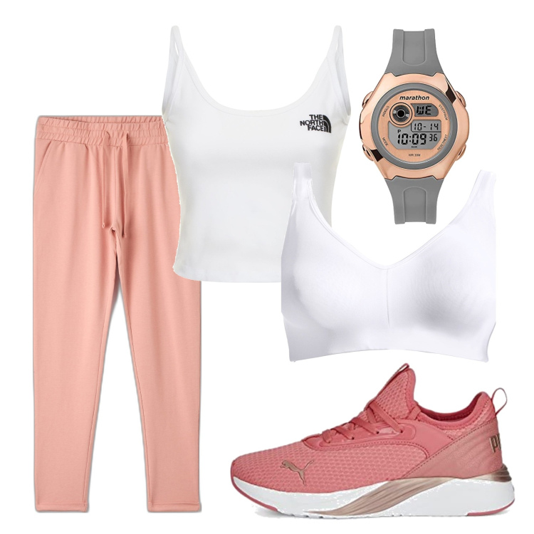 Outfit donna - Total look #1656678. Stile Sporty chic per Sport. Abbinamento con reggiseni, scarpe sportive, canottiere, pantaloni skinny, orologi digitali.