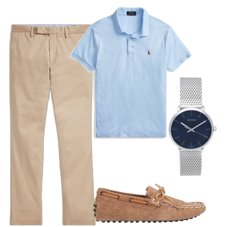 Outfit uomo - Casual chic. Stile Casual per Tutti i giorni. Abbinamento con scarpe stringate, orologi, polo, pantaloni chino.