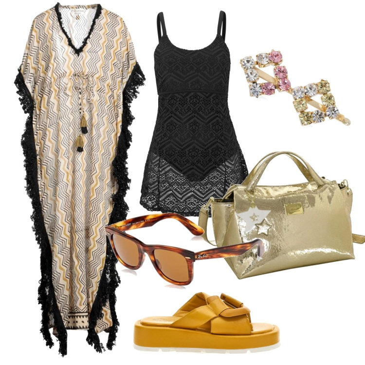 Outfit donna - Tutti al mare!. Stile Casual chic per Mare. Abbinamento con vestiti da spiaggia, vestiti lunghi, ciabatte, occhiali da sole, borse a mano, accessori per capelli.