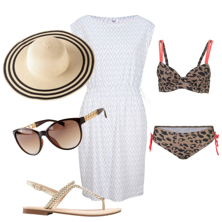 Outfit donna - Saldi estivi di Bonprix. Stile Trendy per Mare. Abbinamento con bikini, ciabatte, vestiti, occhiali da sole, cappelli.