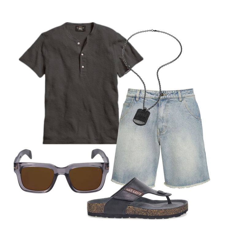 Outfit uomo - Ghost outfitter - luglio. Stile Trendy per Tutti i giorni. Abbinamento con t-shirt, sandali, occhiali da sole, collane, shorts.