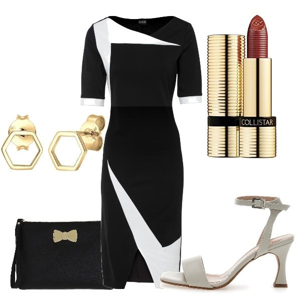 Outfit donna - la sorella dello sposo. Stile Chic per Cerimonia. Abbinamento con vestiti a tubino, sandali col tacco, rossetti, pochette, orecchini.