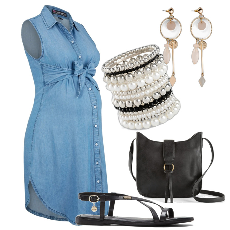 Outfit donna - Total look #1658112. Stile Casual per Mare. look ideale per Premaman. Abbinamento con braccialetti, orecchini, borse a tracolla, vestiti, sandali in pelle.