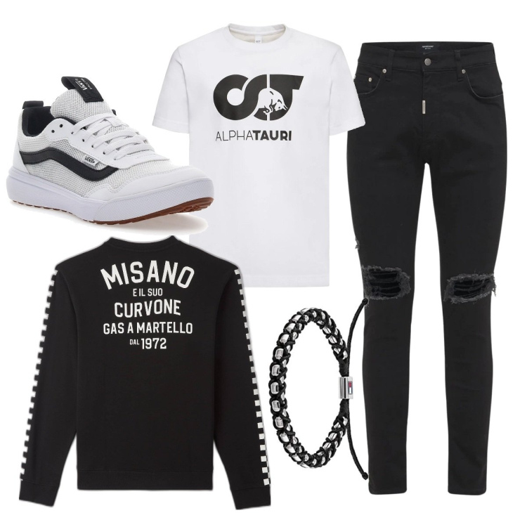 Outfit uomo - Gas a martello REPRESENT. Stile Trendy per Tutti i giorni. Abbinamento con felpe, sneakers, jeans skinny, braccialetti, t-shirt.