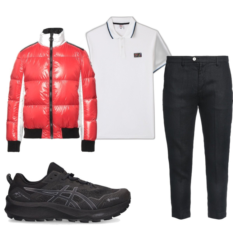 Outfit uomo - Total look #1658591. Stile Trendy per Tutti i giorni. Abbinamento con piumini, pantaloni, polo, sneakers.