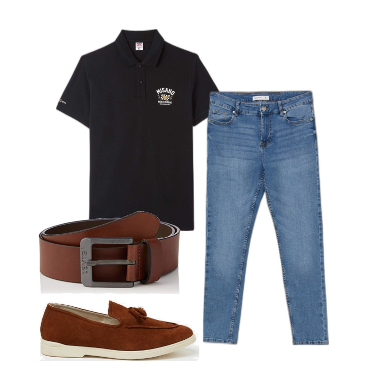 Outfit uomo - Ghost outfitter - luglio. Stile Casual per Ufficio. Abbinamento con polo, jeans skinny, scarpe stringate, cinture.