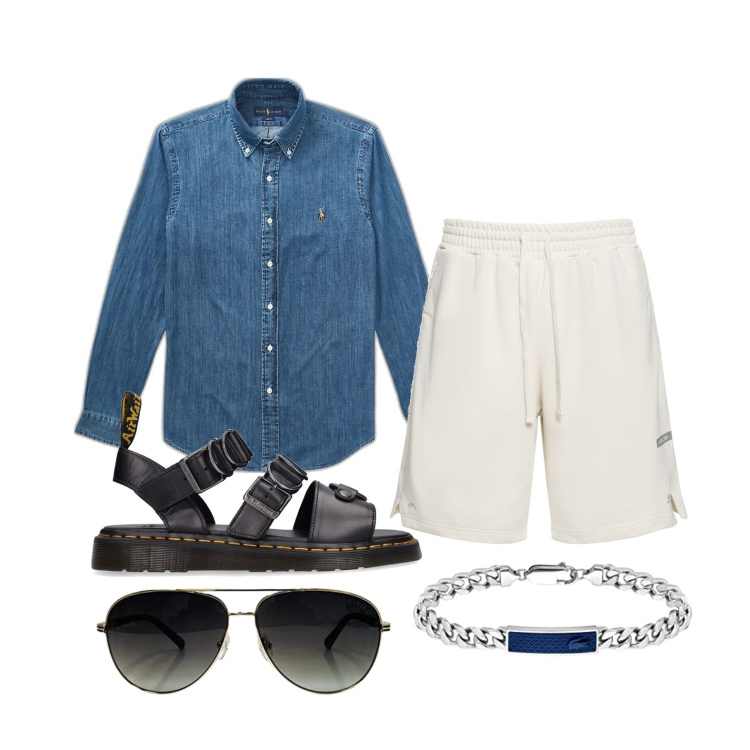Outfit uomo - Ghost outfitter - luglio. Stile Trendy per Tutti i giorni. Abbinamento con camicie, braccialetti, occhiali da sole, shorts, sandali.