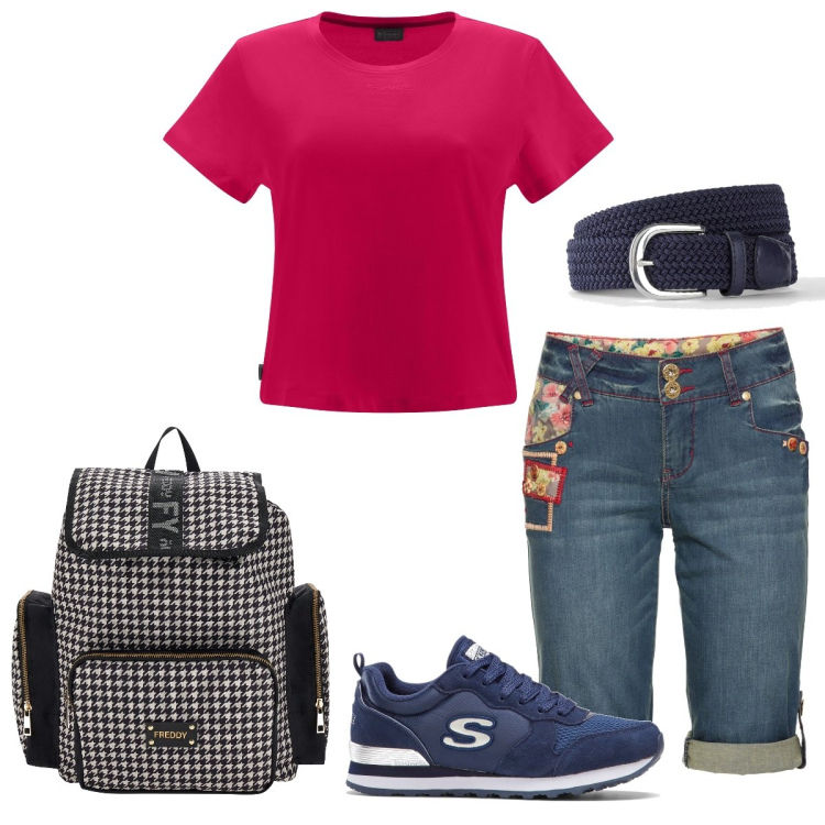 Outfit donna - Total look #1659123. Stile Casual per Tutti i giorni. Abbinamento con bermuda, cinture, sneakers, t-shirt, zaini.