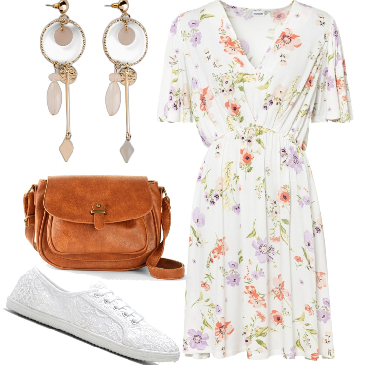 Outfit donna - Total look #1659449. Stile Casual per Tutti i giorni. Abbinamento con sneakers, borse a tracolla, orecchini, vestiti.