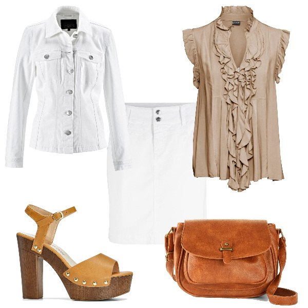 Outfit donna - Total look #1659573. Stile Etnico per Serata fuori. Abbinamento con maglieria, minigonne, borse a tracolla, blazer, sandali col tacco.
